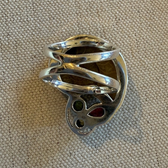 925 Sterling Fossil Ammonite Gemstone Ring Sz 8 - Picture 3 of 6